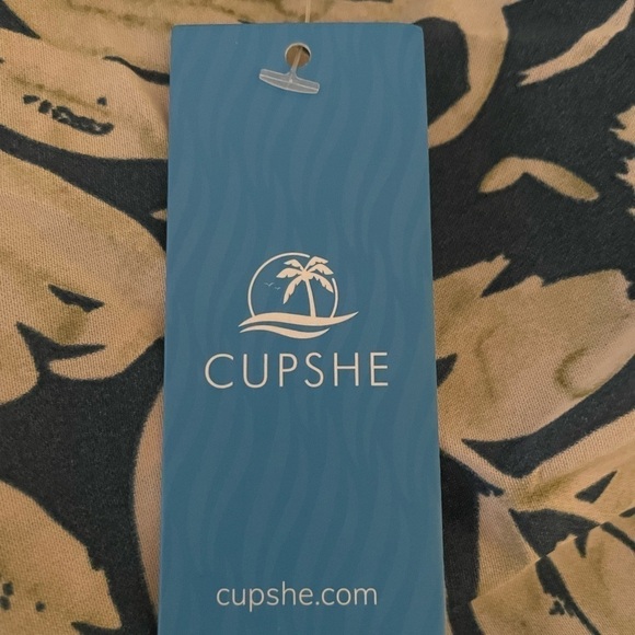 Cupshe Tunic Dress Swim Cover size XL blue and cream tropical print, coastal - Picture 2 of 8